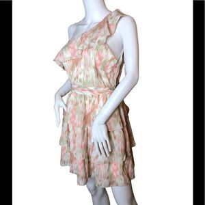 Simplee One Shoulder Dress Large NWT Hidden Side Zip Ruffle Silky Chiffo…